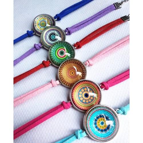 24pcs/lot New design Indian henna bracelets Mandala Flower Art Glass Round Dome bracelet Zen Vintage bangle hand chain