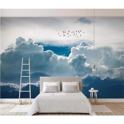 Papel de pared abstract modern minimalistic clouds sky birds 3d wallpaper,living room sofa TV wall kids' room kitchen mural