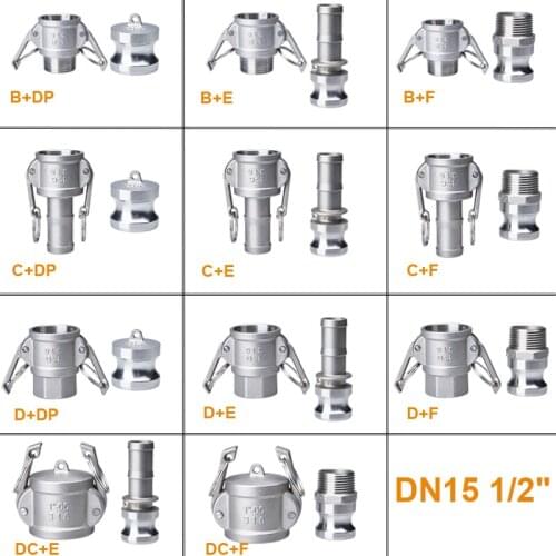 DN15 1/2" Type B/C/D +DP/E/F Type DC+E/F Camlock Fitting Adapter Homebrew 304 Stainless Steel Connector Quick Release Coupler