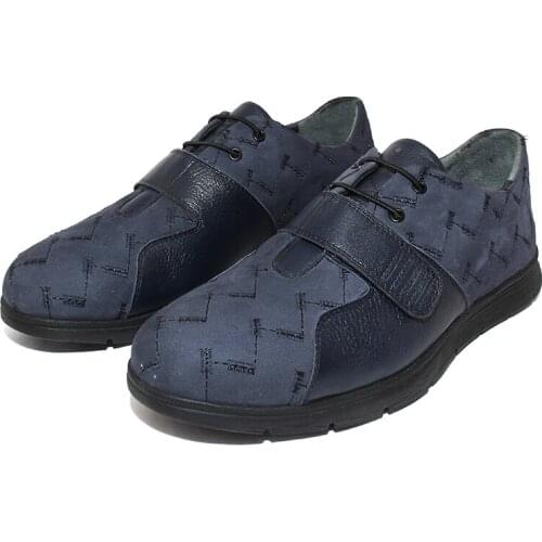 SHENBINs Handmade Basic Slip On Nubuk/Calf Leather Comfort Sport Shoes with Buckle Straps, Dark Blue