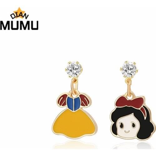 Fleeing Princess Earrings Female Fantasy Fairy Tale Snow White Mermaid Alice Asymmetric Earrings Cartoon Cute Jewelry Gifts