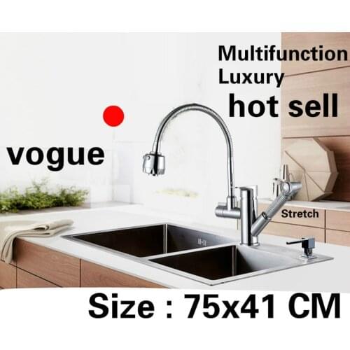 Free shipping Apartment kitchen manual sink double groove multifunction do the dishes 304 stainless steel hot sell 750x410 MM