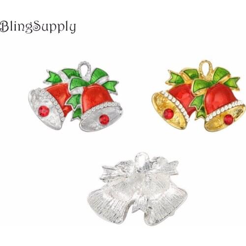 Free shipping Christmas bells rhinestone button flatback 31X23mm can mix plating colors 50PCS/lot(BTN-5668)