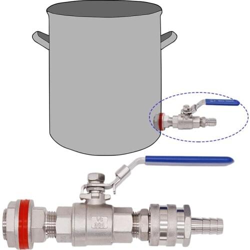 Weldless 304 SS Ball Valve with Quick Disconnect Fit 1/2"ID Hose suitable Brew kettles, Homebrew Hardware