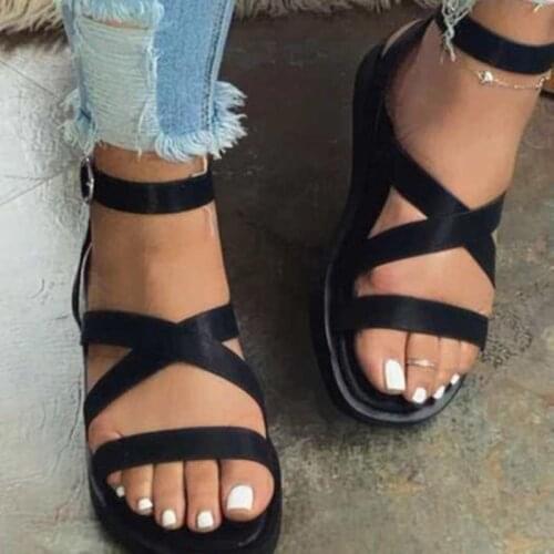 Siddons 2020 Summer Shoes Woman Simple Sandals Women Shoes Peep Toe Leather Buckle Strap Women Flat Casual Shoes Women Sandals