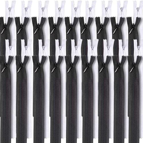 10Pcs 15-60cm (6-24 Inch) Black & White Invisible Nylon Zipper for DIY Tailor Garment Sewing Accessories