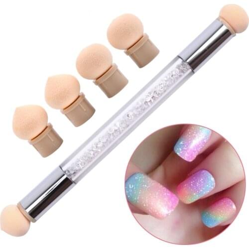 Double Head Rhinestone Nail Art Sponge Brush Gel Polish Gradient Painting Dotting Shading 2 Way Dual End Tool Set Manicure New