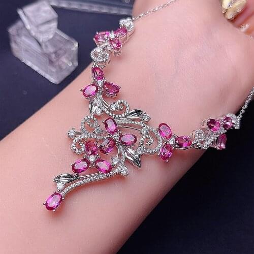 Natural Topaz Necklace,925 Silver Deluxe Necklace, Dinner Party Jewelry, Red Topaz