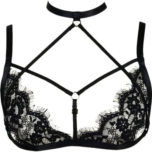 JLX.HARNESS Black Lace Sexy Lingerie Bra Body Harness Belt Goth Bondage Cage Lace Bra Punk Edgy Adjustable Body Harness