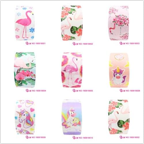 Ribbon 50yards Flamingos and unicorns printed grosgrain FOE Ribbon Accessory hairbow headwear Christmas Halloween decoration DIY