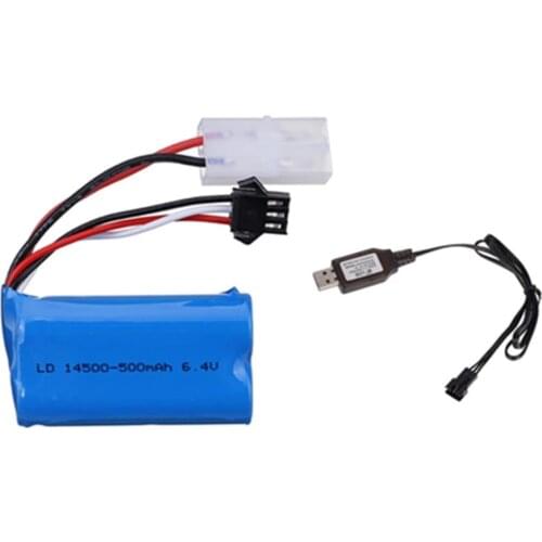 6.4v 500mAh Li-ion Battery with USB Charger For Wltoys 18401 18402 RC toys Cars Boats Spare Parts 6.4v 14500 Battery 1pcs
