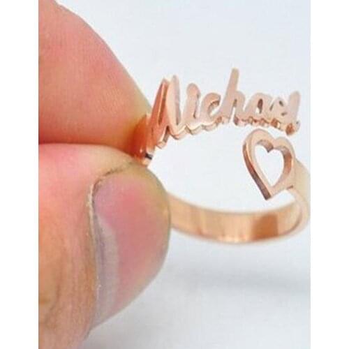 AurolaCo Fashion Trend Custom Name Ring Personality Heart-shaped Ring Adjustable Size Stainless Steel Ring Memorial Jewelry Gift