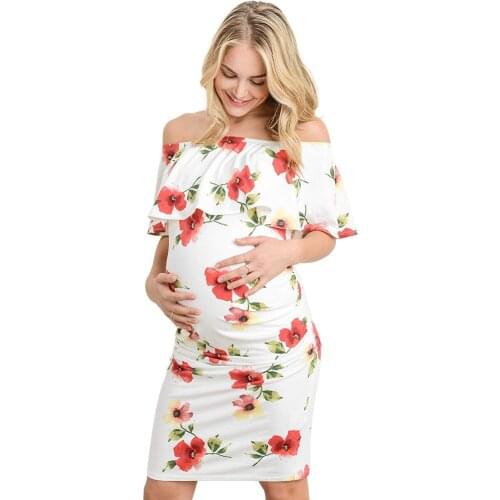 Fashion influx new European and American large size womens word collar stretch Slim printed maternity dress