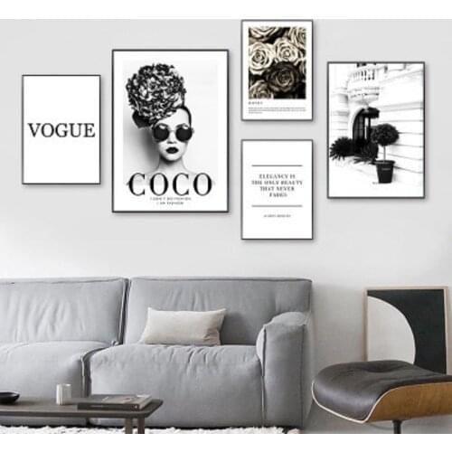 Fashionable Flower Beauty Black And White Canvas Painting For Living Room Decorative Picture Wall Poster Home Decor