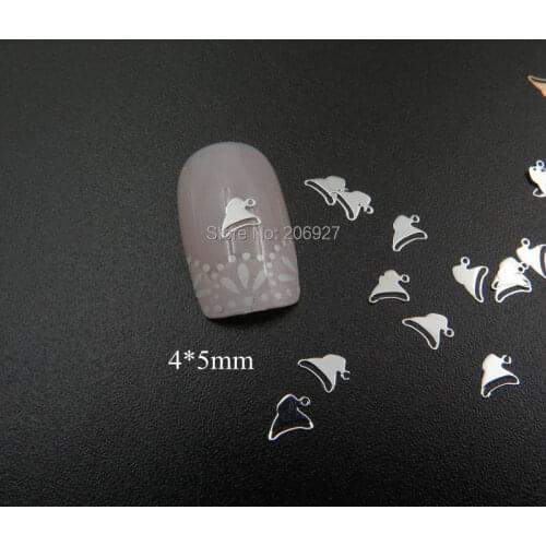 MS340-1 100pcs Silver Cute Christmas Hat Metal Sticker Nail Art Metal Sticker Nail Art Decoration Non-adhesive Sticker