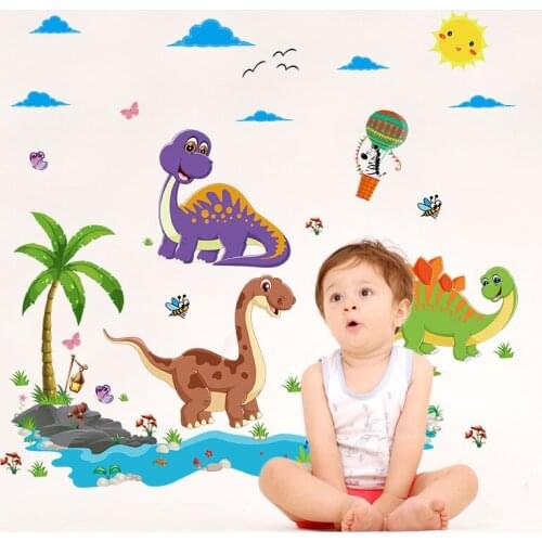 Cartoon dinosaur wall stickers PVC Material Removable Wall decals For Kids room Kindergarten Home Decoration Murals