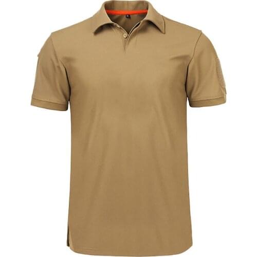 Men Summer Tactical T Shirt Casual Turn Down Collar Short Sleeve Armband Buttons T-shirt Top Male Solid Color Short Sleeves Tee