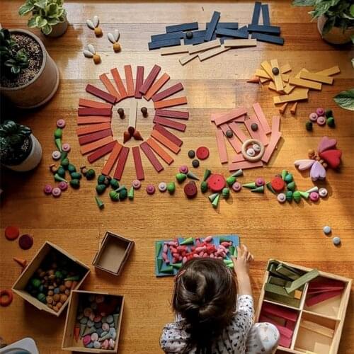 Kids Nordic Wooden Rainbow Stacking Blocks Set Loose Parts Mushroom Peg Dolls Waldorf Toy Children Baby Montessori Educational