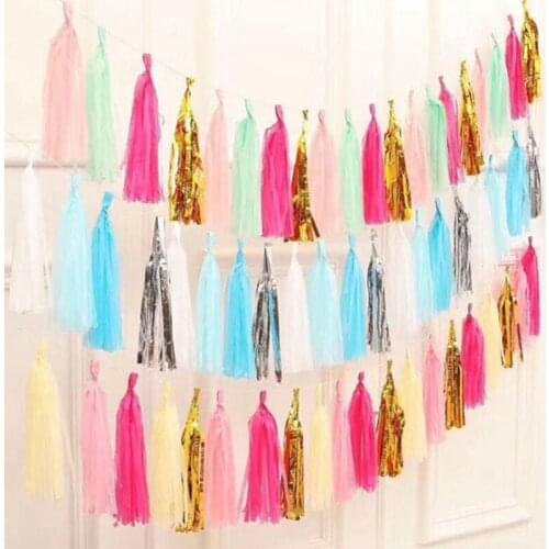 15pcs/bag Banner Colorful Tassel Flag 2M Happy Birthday Party Wall Hanging Paper Wall Flags Party Decor