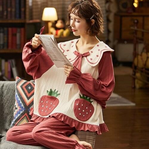 Autumn pajamas womens long sleeve pullover cotton 2021 sweet collar home service princess style