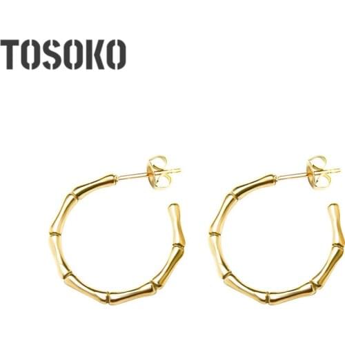 New Arrival Stainless Steel Stainless Steel Bamboo Ring Earrings Letter C Shape Opening Earrings Jewelry For Female BSF271
