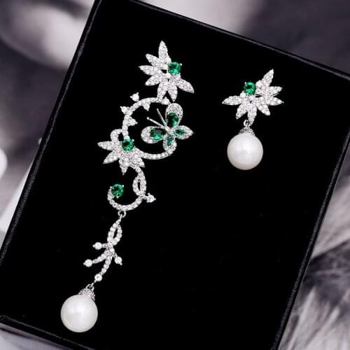 New elegant Jewelry Accessory Cubic Zirconia asymmetry butterfly flower dangle Earrings trendy creative earring for women