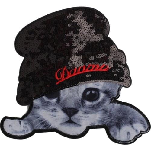 New Cartoon Cat Sequined Patches For Clothes Sewing Animals Patches for Clothing DIY Motif Prined Embroidery Applique 2pcs/lot