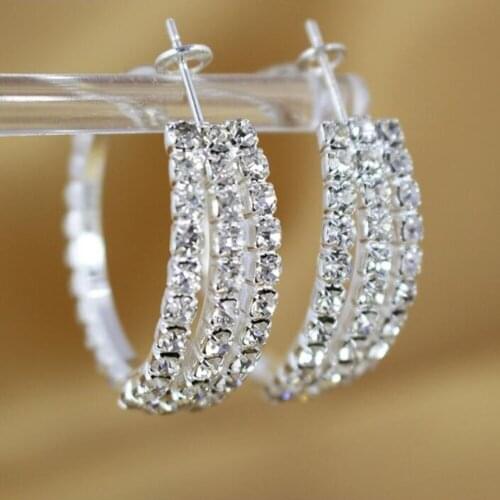New high quality jewelry, S925 sterling Silver color stud earrings, classic three rows of ladies earrings N028
