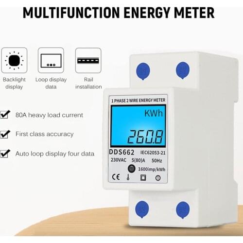 220V 80A Digital Electric Energy Meter Single Phase DIN Rail Electricity Meter One Phase Two Wire Multifunction Electrical Meter