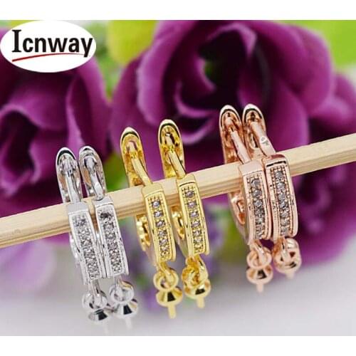 Wholesale 2pcs Rhinestone inlay gold&silver Plated earring finding 1*1cm For DIY bracelet necklace Free shipping icnway