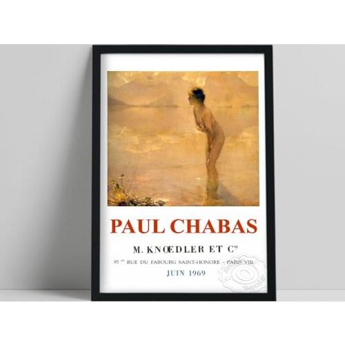 French Exhibition Poster, September Morn Paul Emile Chabas Painting, Chabas Young Woman Stand The Shallow Water Of A Lake Prints