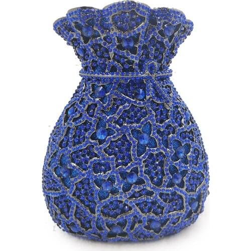Luxury Blue Rhinestone Purse Money Shape Handbags New Arrival Women Diamond Wallets Crystal Wedding Party Evening Clutches