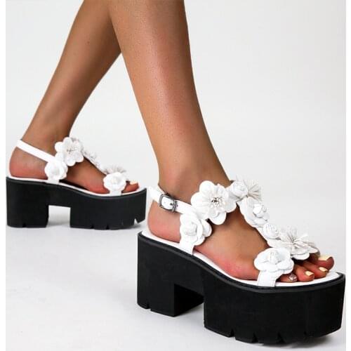 Roman Shoes Summer womens Gladiator Sandals Ladies white sandals Woman Wedges High Heels Summer Sandals flower Demonia shoes