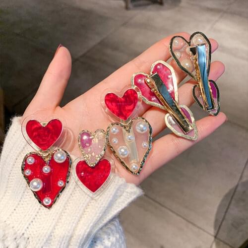 Net Red Celebrities Pearl Love Hairpin Fashion Hairpin Duckbill Clip Side Clip Girl Bangs Clip Headdress One-Word Hairpin