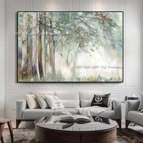 Special Offer Plum Blossom Forest Green View Handpainted Oil Painting White Wall Art Picture for Livingroom Bedroom Home Decor
