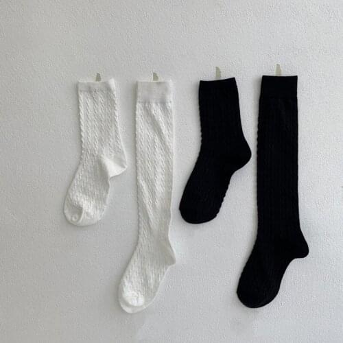 Japanese Kawaii Cute Knee High Socks Summer Women Stockings Solid Color White Black Girls Leg Socks Casual Breathable Harajuku
