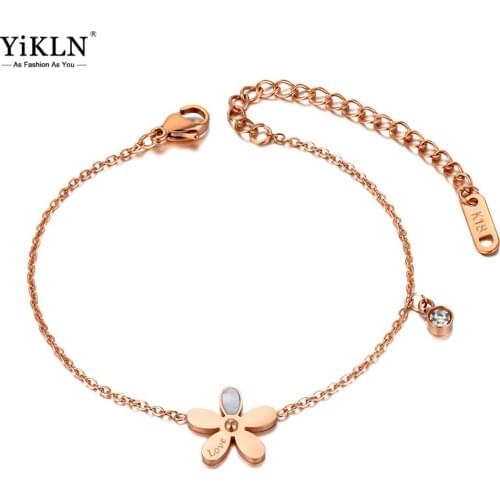 YiKLN Trendy Stainless Steel White Shell Flower Charm Bracelets For Women Girls Bohemia Chain & Link Bracelet Jewelry YB20177