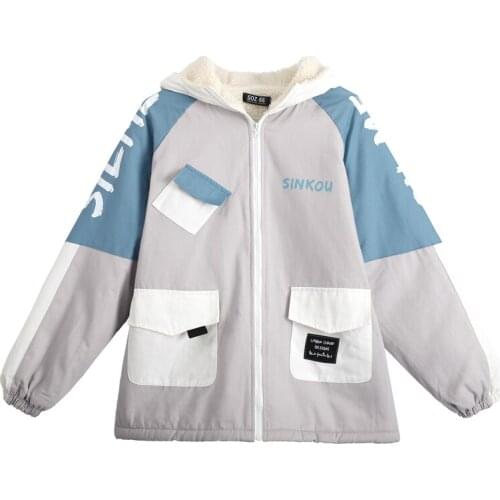 2020 Autumn Winter New Lamb Wool Coat Girls Jackets Casual Loose Plus Cashmere Cotton Clothing For Women Hooded Outerwear b644