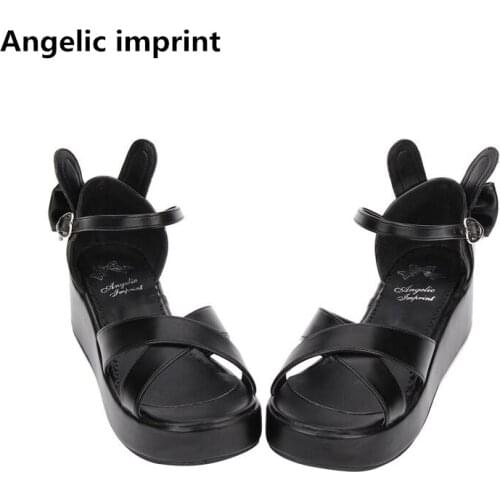Angelic imprint woman mori girl lolita cosplay shoes lady mid heels wedges pumps women princess summer dress sandals 33-47 8812