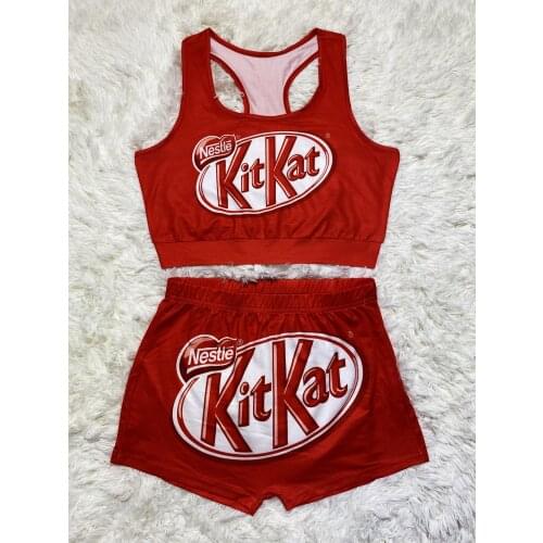 Fitness Two Piece Set Women Summer Suit Beach Cheerleaders Sports Vest High Waist Shorts Candy Kitkat Womens Shorts Sets