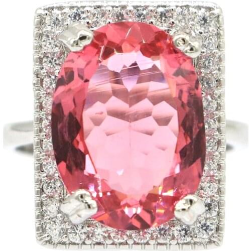 22x21mm Pretty Created Purple Amethyst White CZ Gift For Ladies Daily Wear Silver Rings