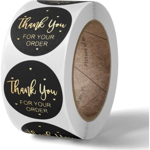 1 Inch 500pcs/roll Black Round Gold Foil Thank You Sticker for your order Seal Labels for Toy Store Deal Stickers adesivos