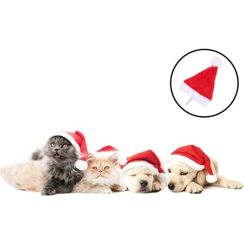 1pc 14x20cm Christmas Hat Plush Fabric Pet Dog Cat Hats Merry Christmas Happy New Year Decoration Cap Xmas Costume Accessories