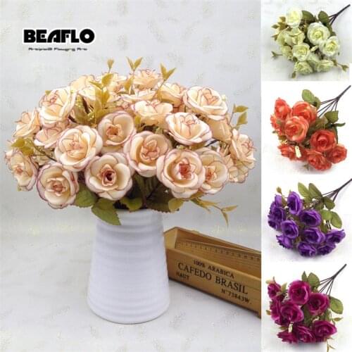 14 Heads/Bouquet Silk Rose European Style Artificial Flower High Quality Bouquet Fake Flowers Wedding Home Garden Decoration