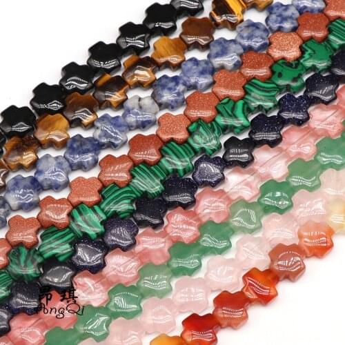 14mm Natural stone Cross shape Agates Beaded Quartz Loose Spacer Beads For jewelry making DIY bracelet necklace accessories