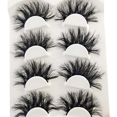 4 Pairs mink eyelashes 25mm lashes fluffy messy 3D mink lashes wholesale 4 pairs natural Long Thick false eyelashes extension