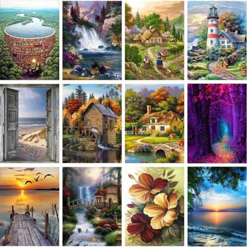 DIY Flower 5D Diamond Painting Cross Stitch Full Round Drill Diamond Embroidery Landscape Mosaic Rhinestone Home Decor