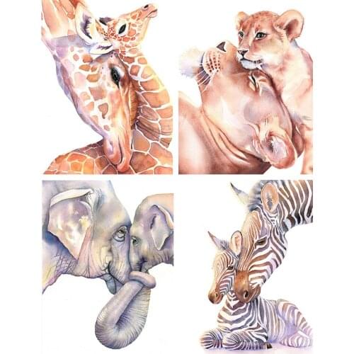 5D DIY Diamond Painting Animals “mother and child” Cross Stitch Full Square Diamond Embroidery Elephant & Lion Mosaic Rhinestone