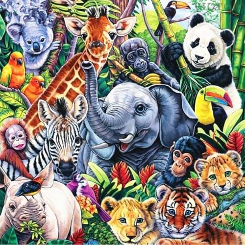 5D Diamond Picture Cartoon Animal Party Tiger Panda Embroidery Full Drill Square/round Diy Diamond Painting Home Decor Kids Gift