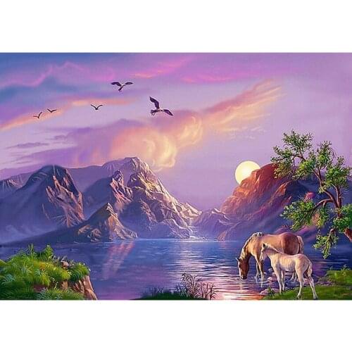 Full Round Drill 5D DIY Diamond Painting Sunset Horse Embroidery Cross Stitch 5D Home Decor Christmas Gift